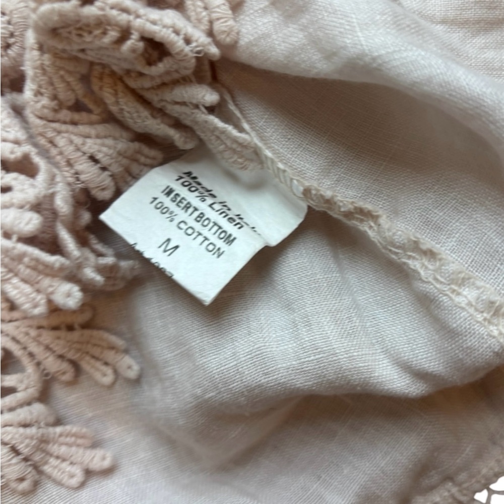 Terzo Millennio Ivory Cap Sleeve 100% Linen Blouse Top Crochet Eyelet Hem Med - Picture 10 of 12